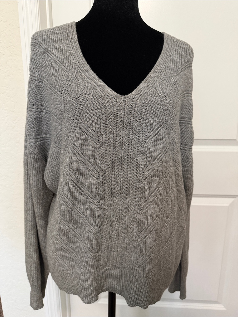 Express Gray Ribbed V-Neck Sweater